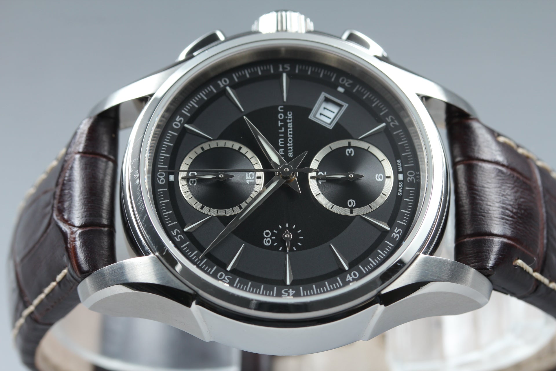 HAMILTON Jazzmaster H326160 Black Brown 42mm Chronograph AT Men's Watch [Box]