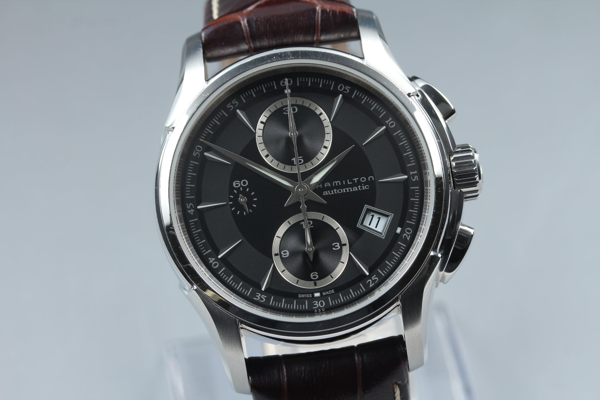 HAMILTON Jazzmaster H326160 Black Brown 42mm Chronograph AT Men's Watch [Box]