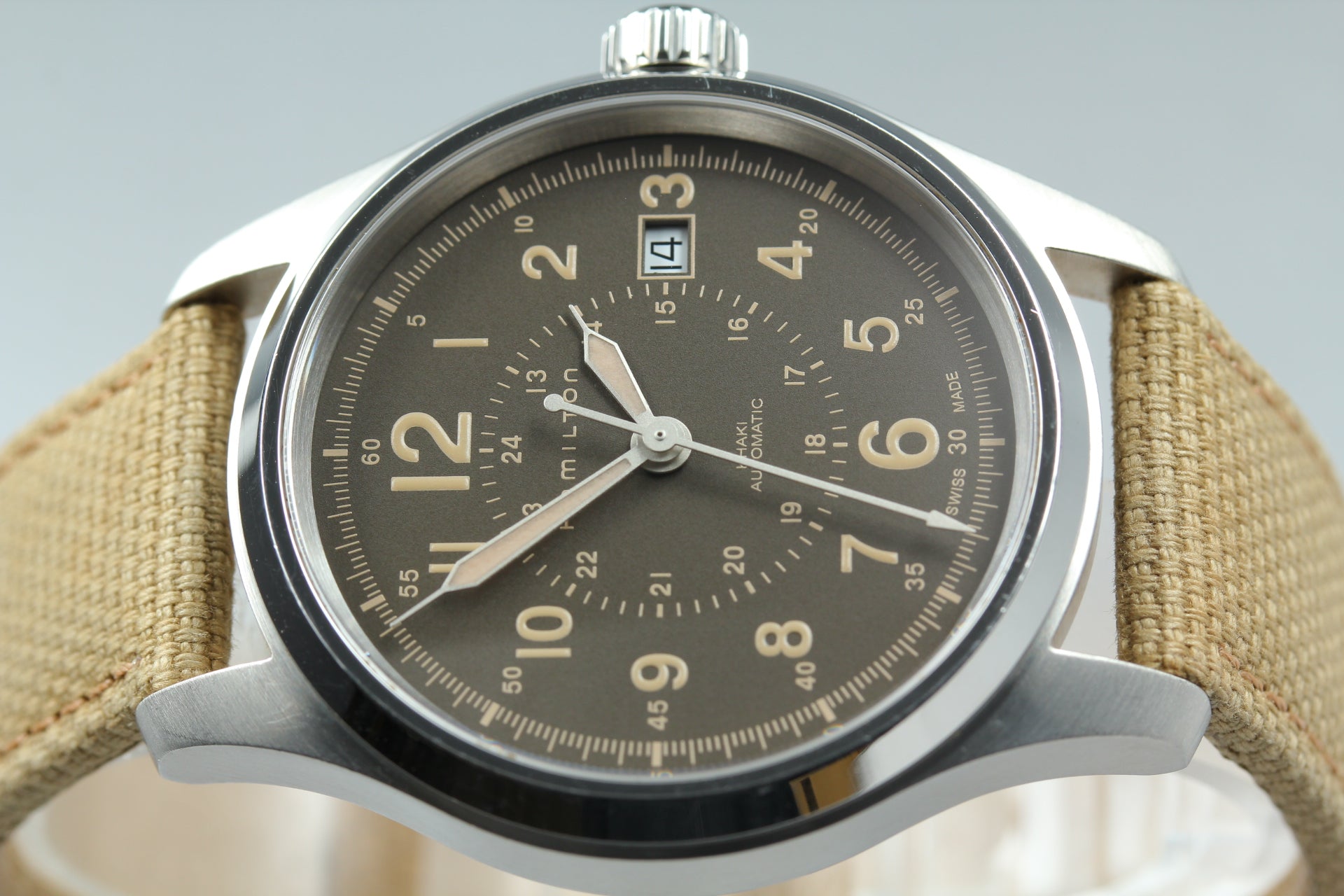 Hamilton Khaki Field H703050 Date Brown Dial Beige 39mm Automatic Men's Watch