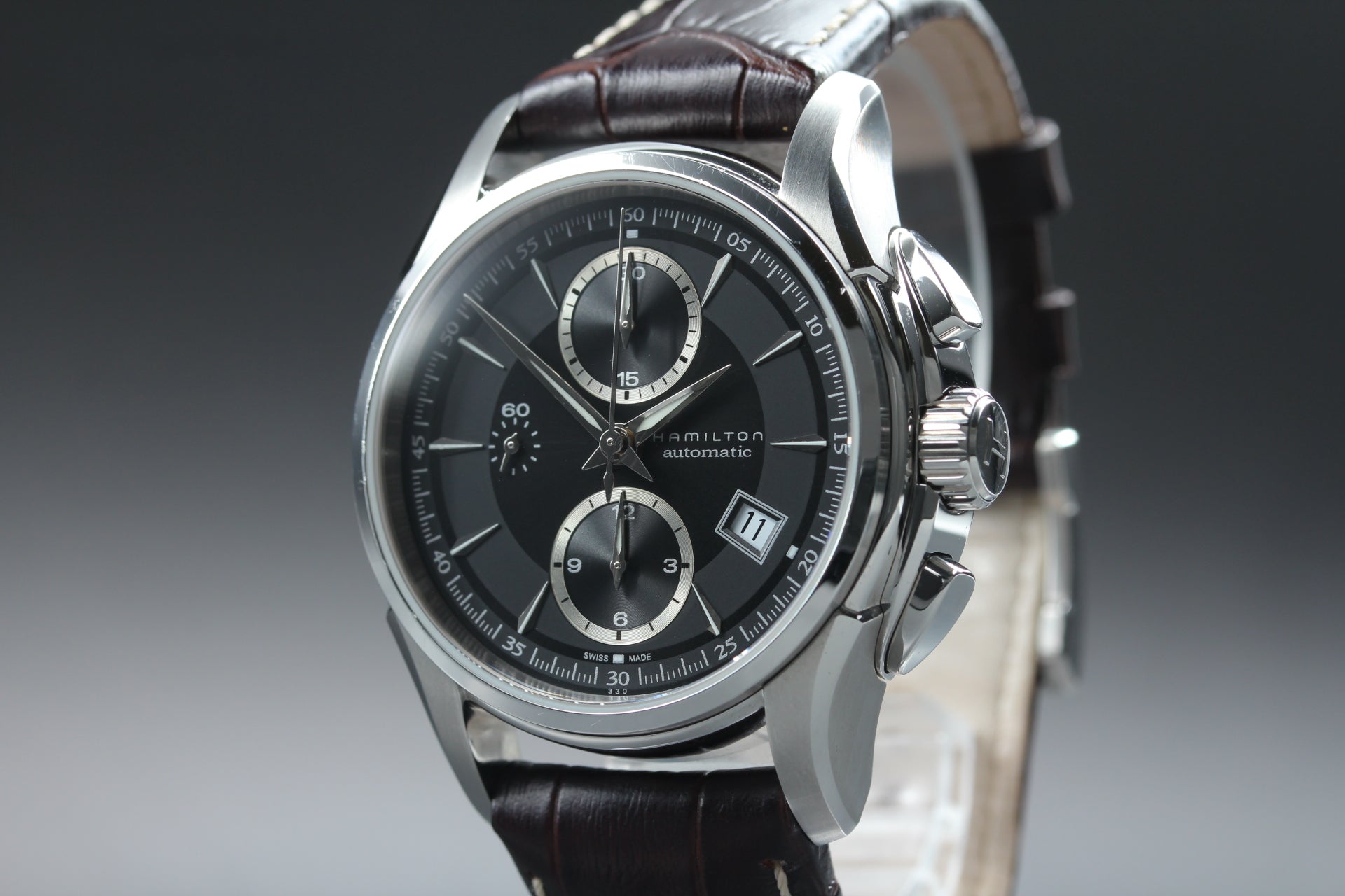 HAMILTON Jazzmaster H326160 Black Brown 42mm Chronograph AT Men's Watch [Box]