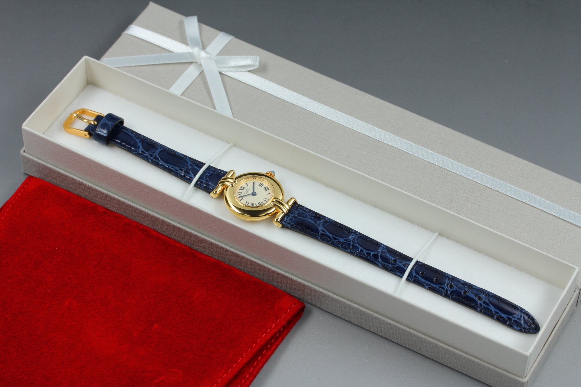 Vintage Cartier Must Colisee Vermeil 590002 Blue Gold Women's Quartz Watch
