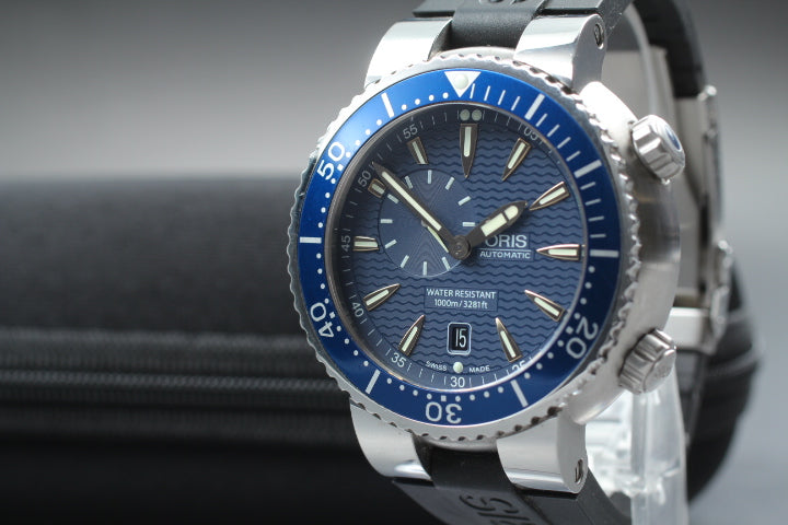 ORIS TT1 7609 Small Seconds Blue Dial Automatic Date Men's Watch 47mm From JAPAN