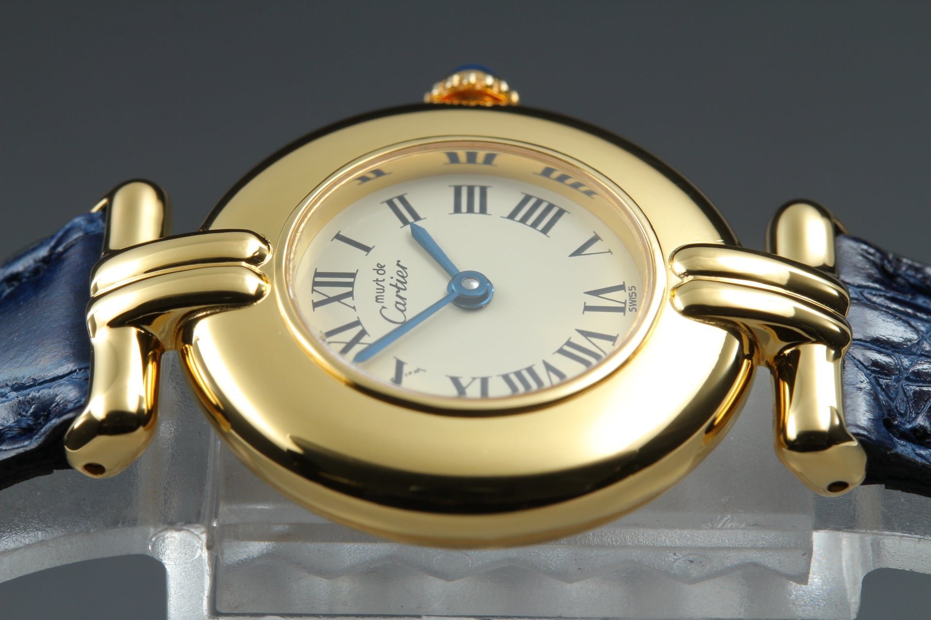 Vintage Cartier Must Colisee Vermeil 590002 Blue Gold Women's Quartz Watch