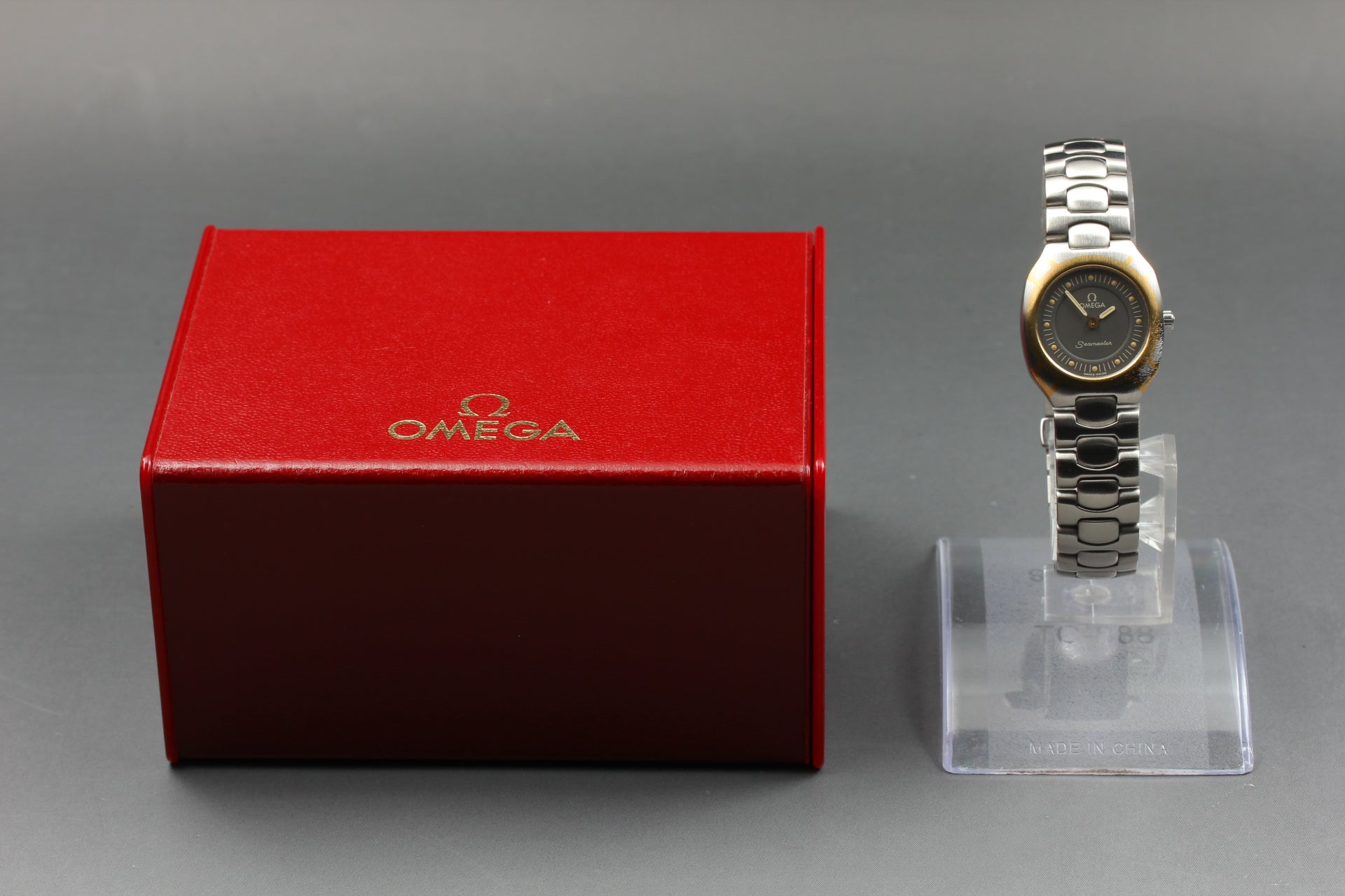 New Batt Vintage OMEGA Seamaster Polaris Quartz Gray Women's Watch 22mm JP Box