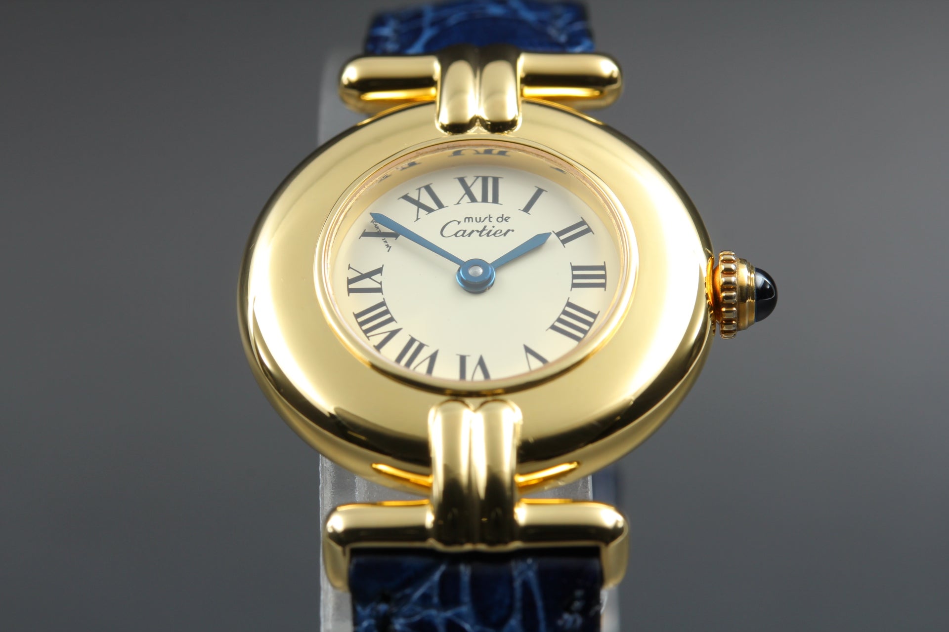 Vintage Cartier Must Colisee Vermeil 590002 Blue Gold Women's Quartz Watch