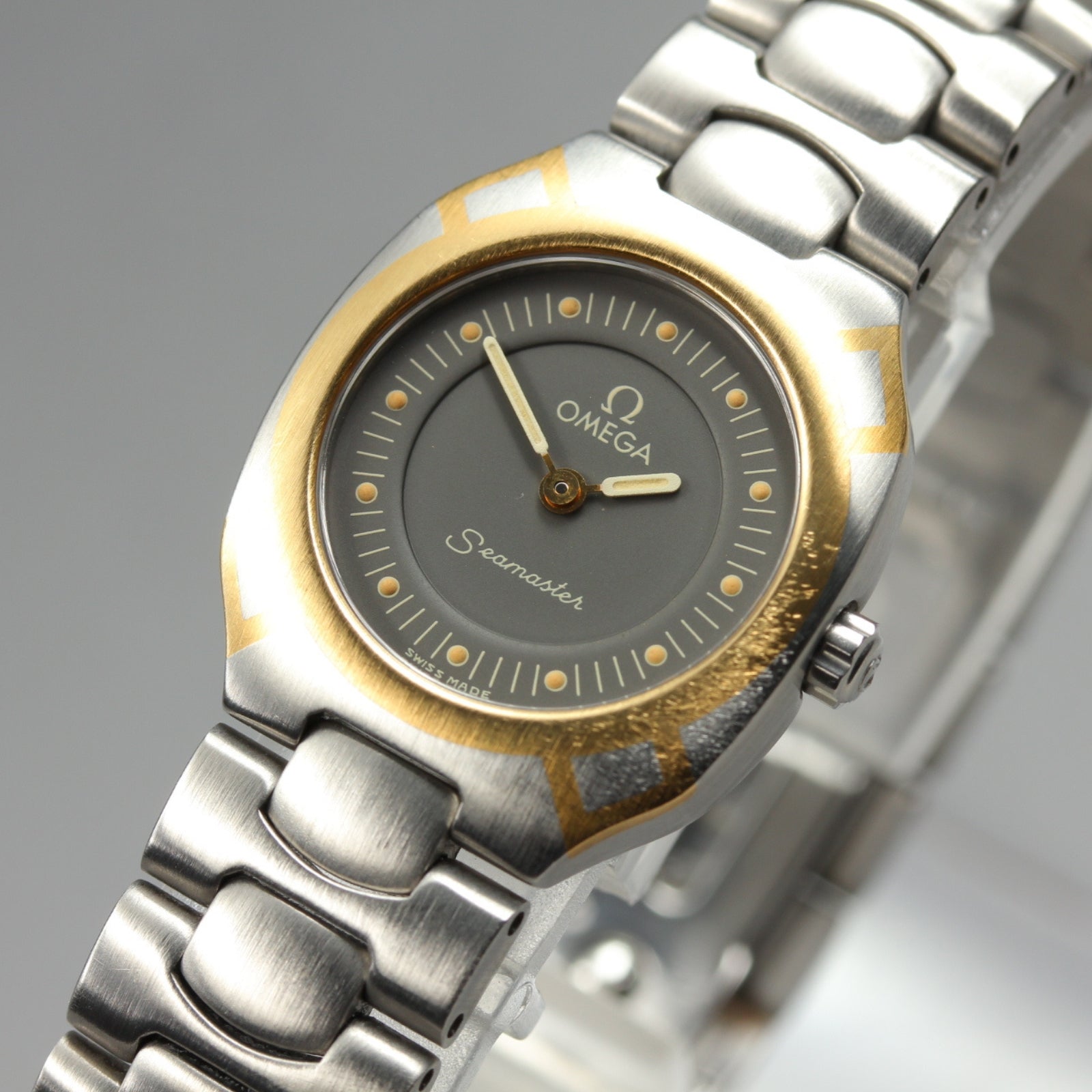 New Batt Vintage OMEGA Seamaster Polaris Quartz Gray Women's Watch 22mm JP Box