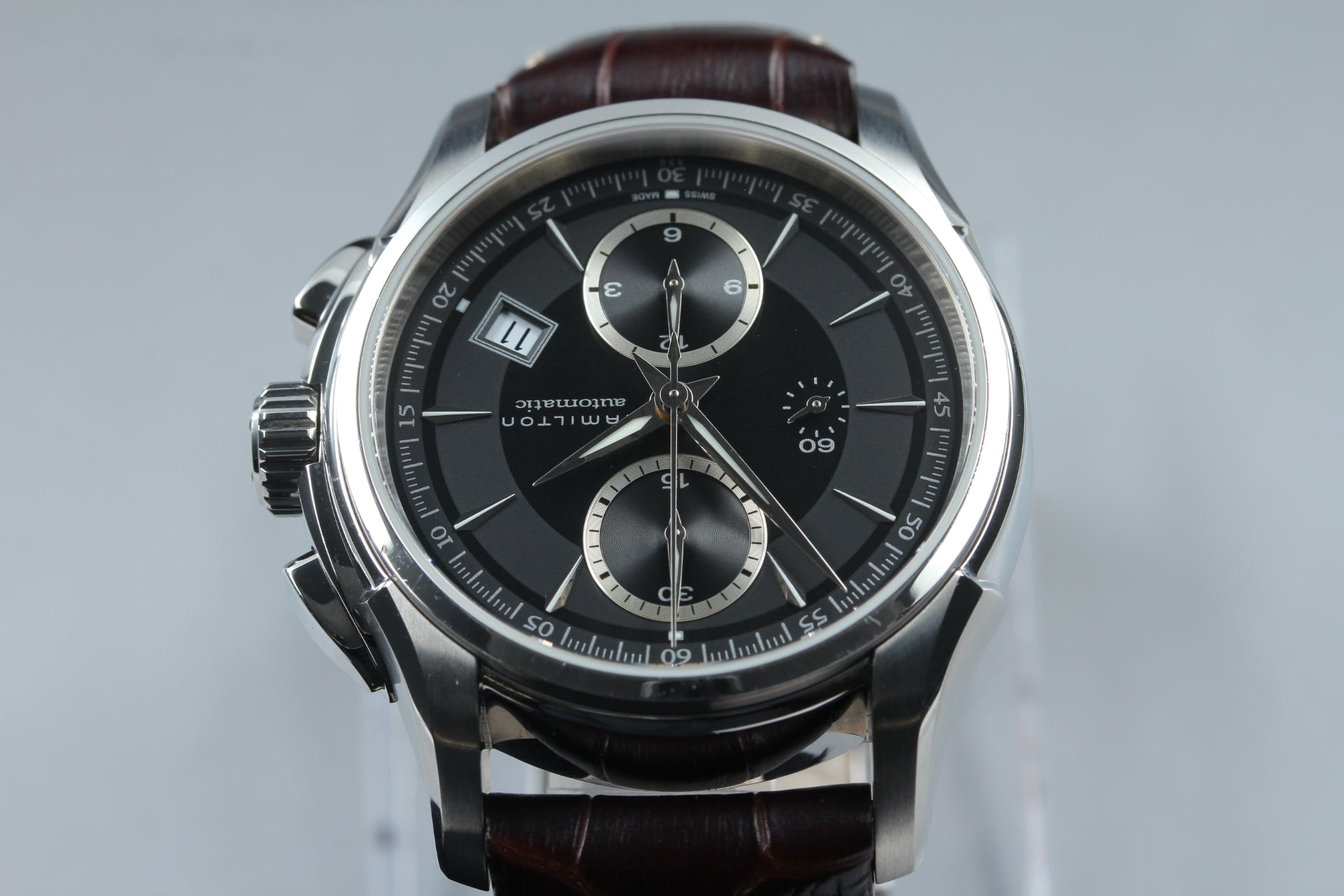 HAMILTON Jazzmaster H326160 Black Brown 42mm Chronograph AT Men's Watch [Box]