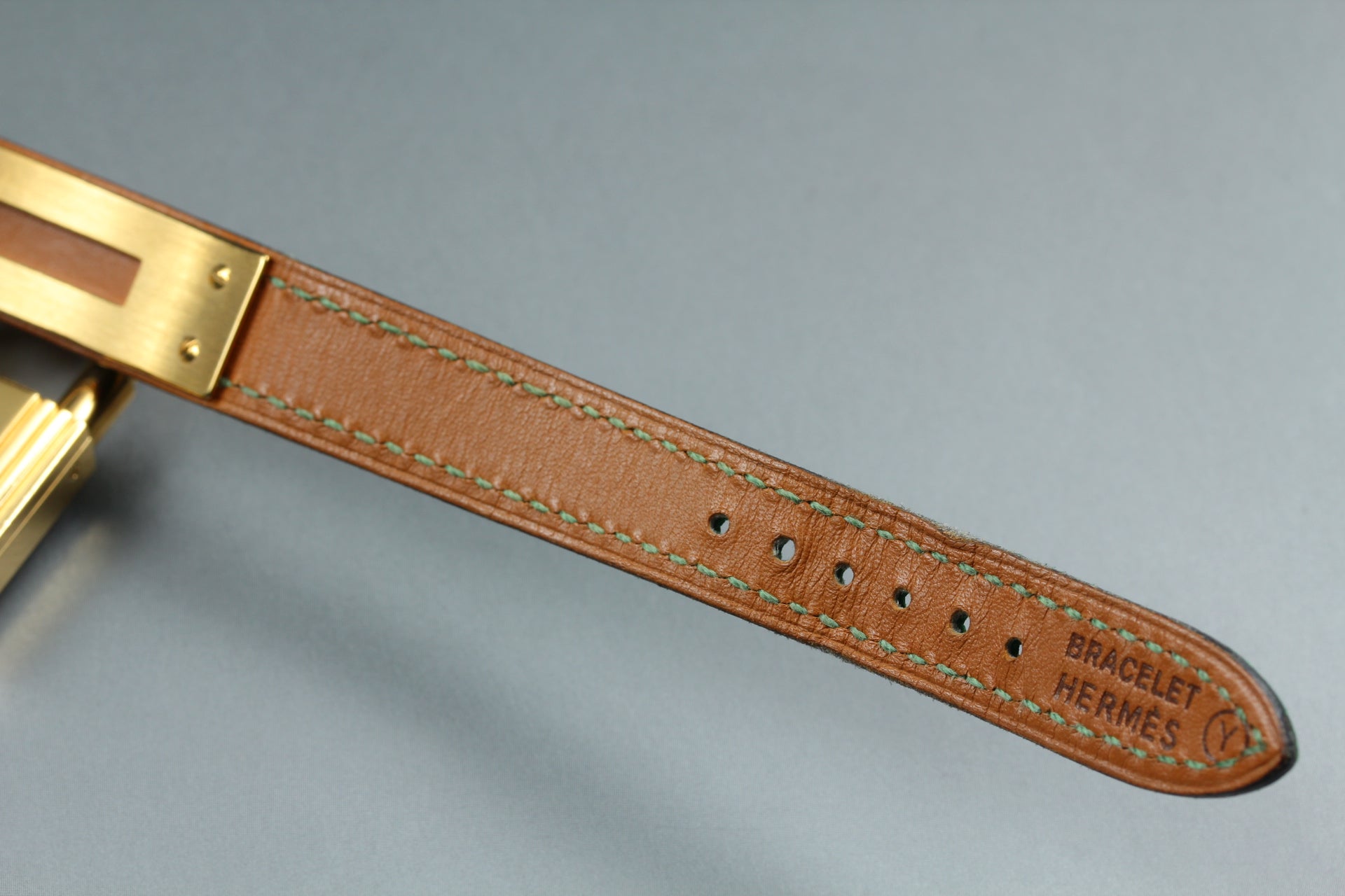 Vintage HERMES Kelly Watch Gold Dial Green "Y" 20mm Woman's Watch Quartz [w/Box]