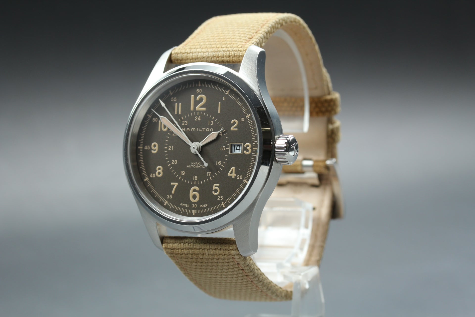 Hamilton Khaki Field H703050 Date Brown Dial Beige 39mm Automatic Men's Watch