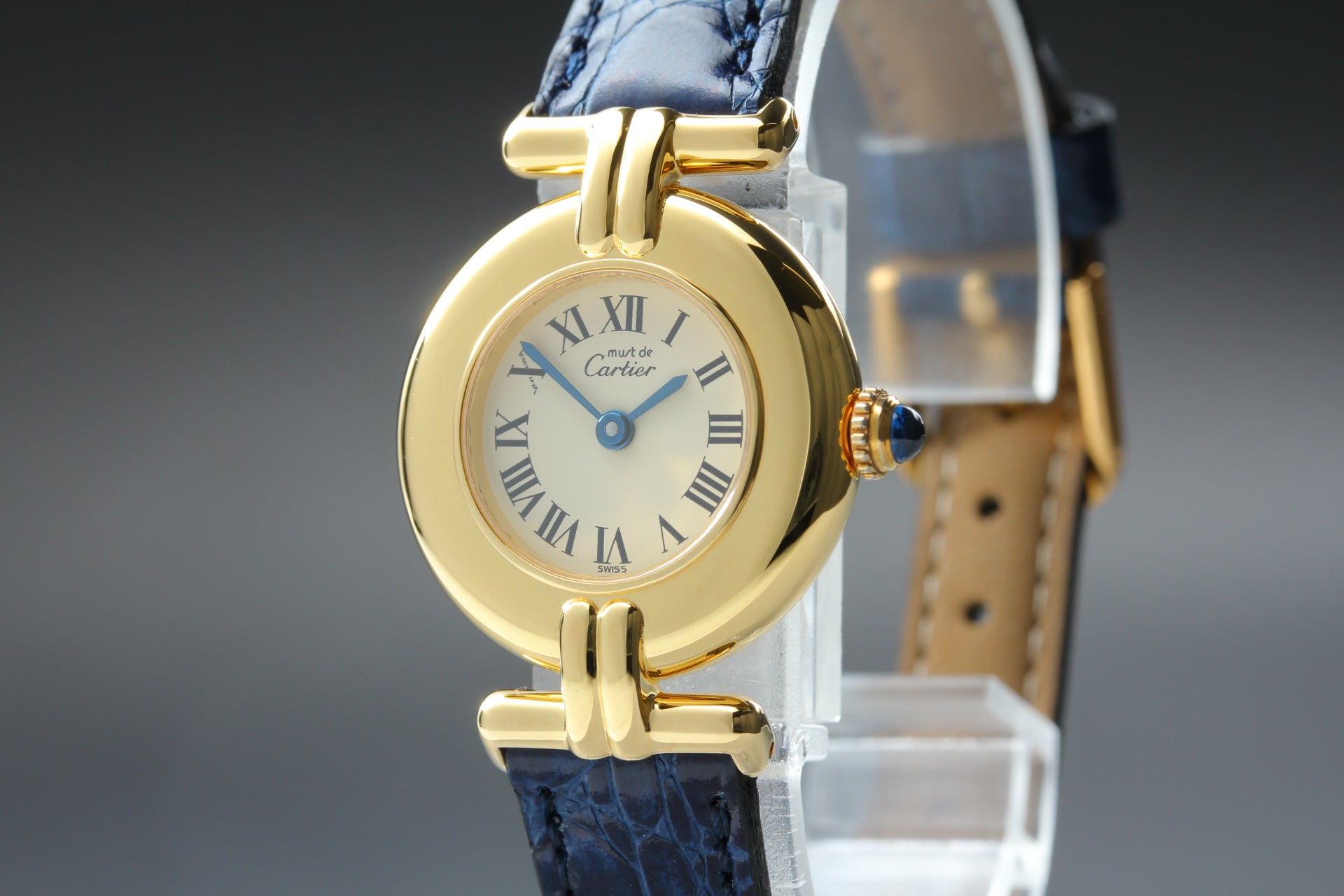 Vintage Cartier Must Colisee Vermeil 590002 Blue Gold Women's Quartz Watch