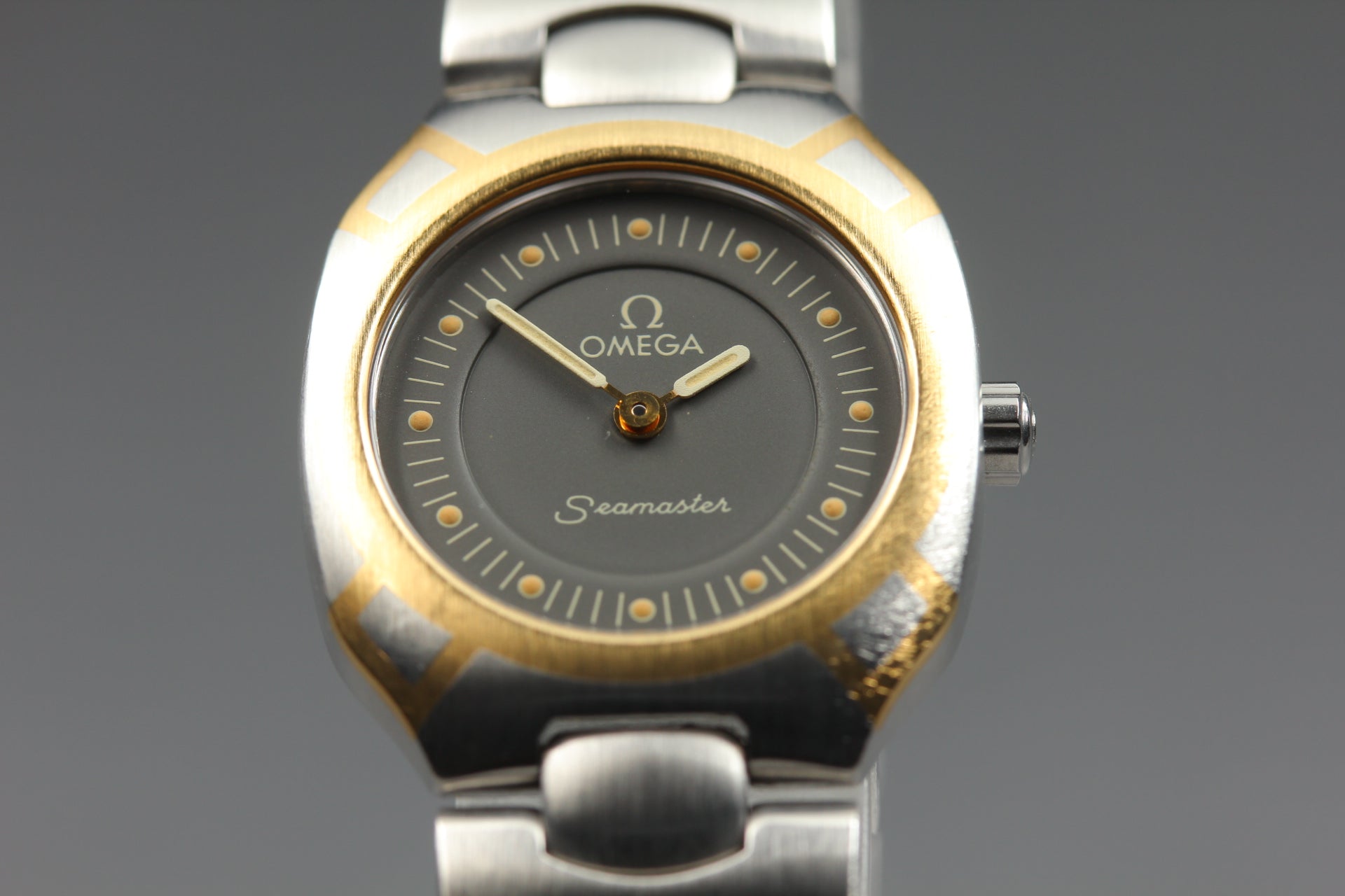 New Batt Vintage OMEGA Seamaster Polaris Quartz Gray Women's Watch 22mm JP Box