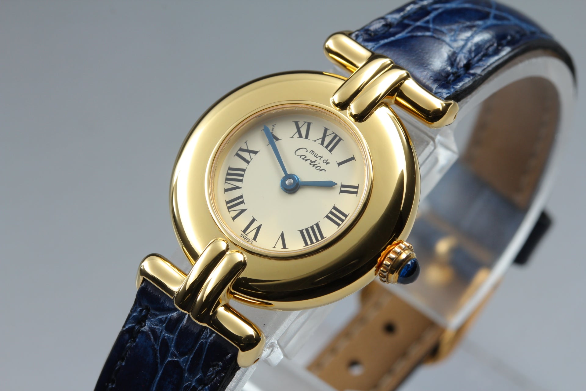 Vintage Cartier Must Colisee Vermeil 590002 Blue Gold Women's Quartz Watch