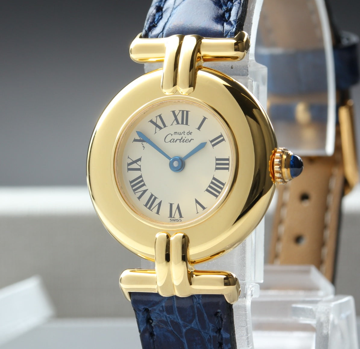 Vintage Cartier Must Colisee Vermeil 590002 Blue Gold Women's Quartz Watch