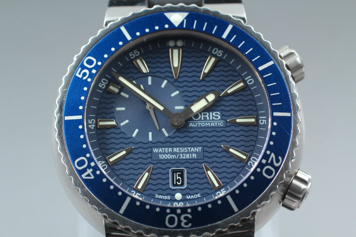 ORIS TT1 7609 Small Seconds Blue Dial Automatic Date Men's Watch 47mm From JAPAN