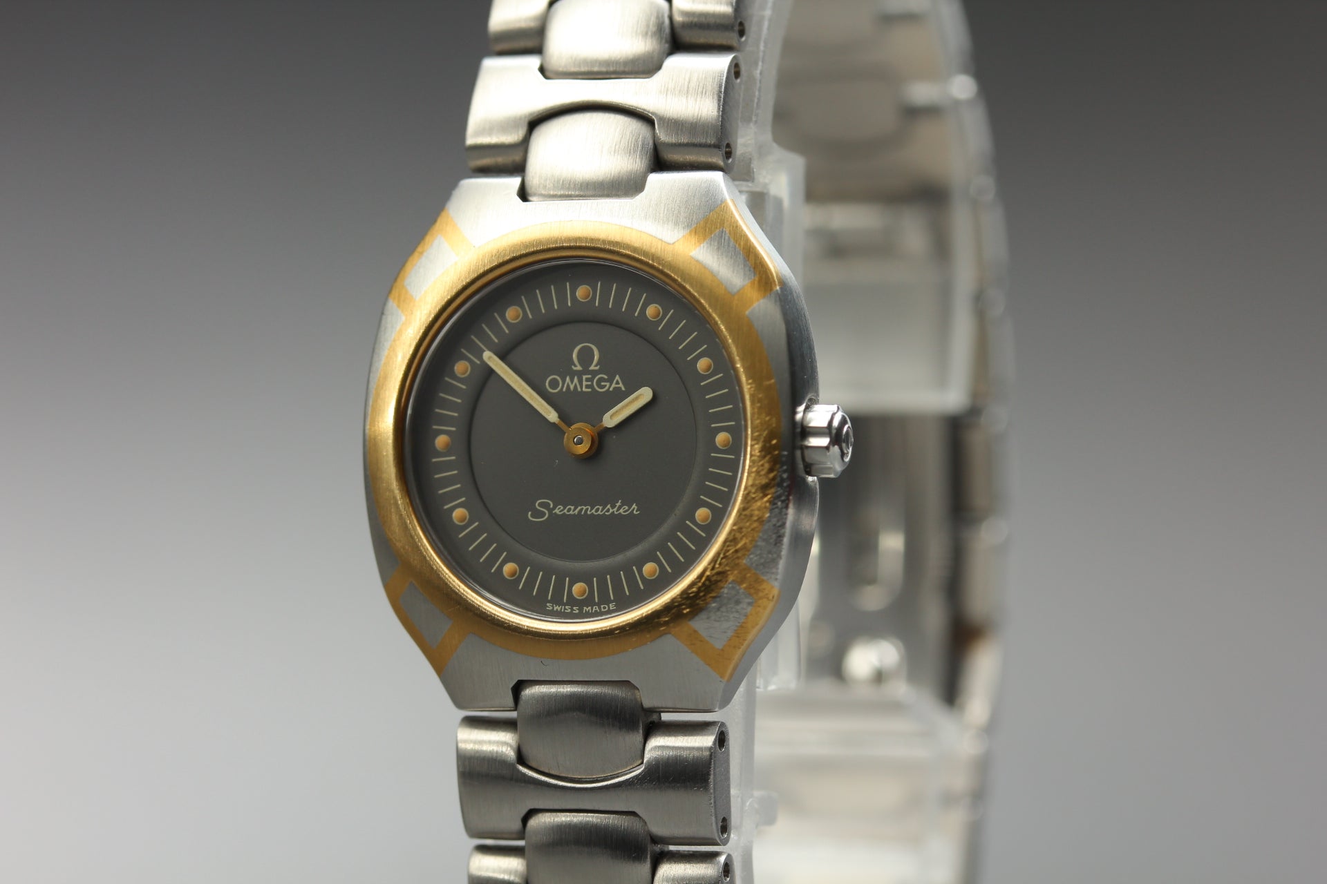 New Batt Vintage OMEGA Seamaster Polaris Quartz Gray Women's Watch 22mm JP Box