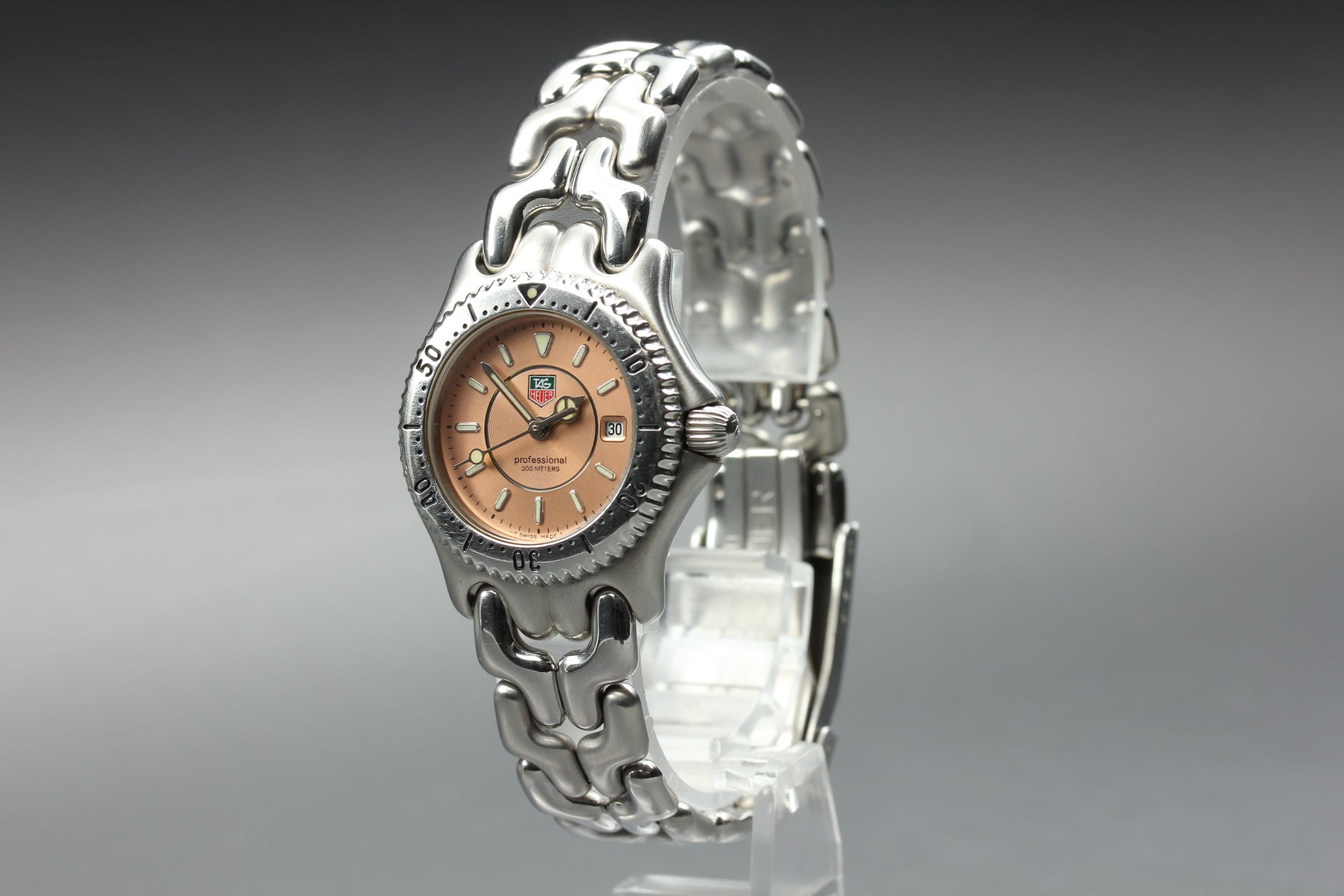 Vintage TAG HEUER SEL WG131D Quartz Pink Dial Women's Watch 28mm JAPAN Box