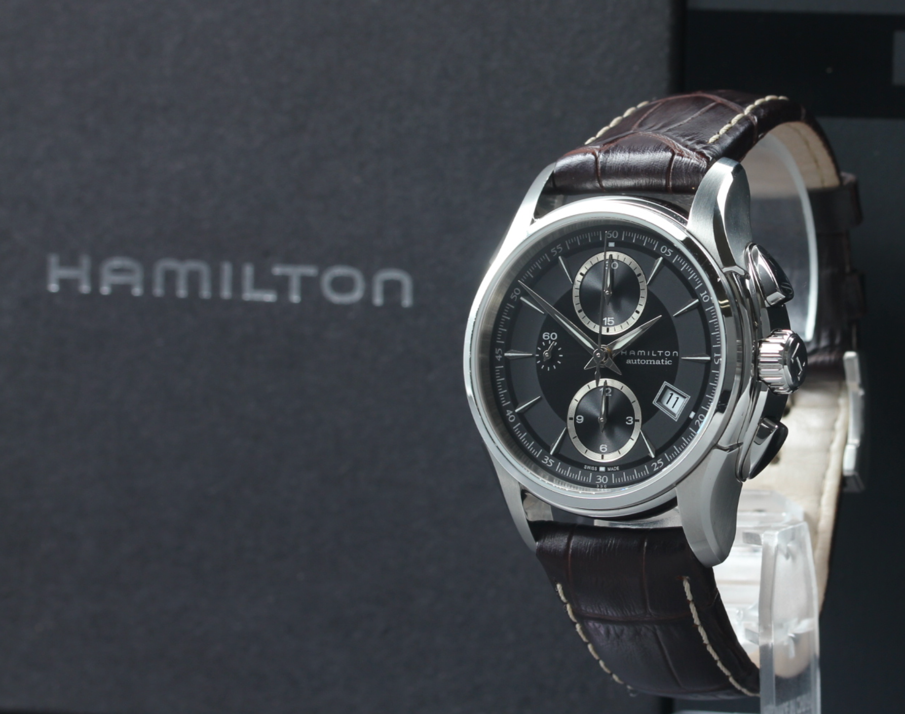 HAMILTON Jazzmaster H326160 Black Brown 42mm Chronograph AT Men's Watch [Box]