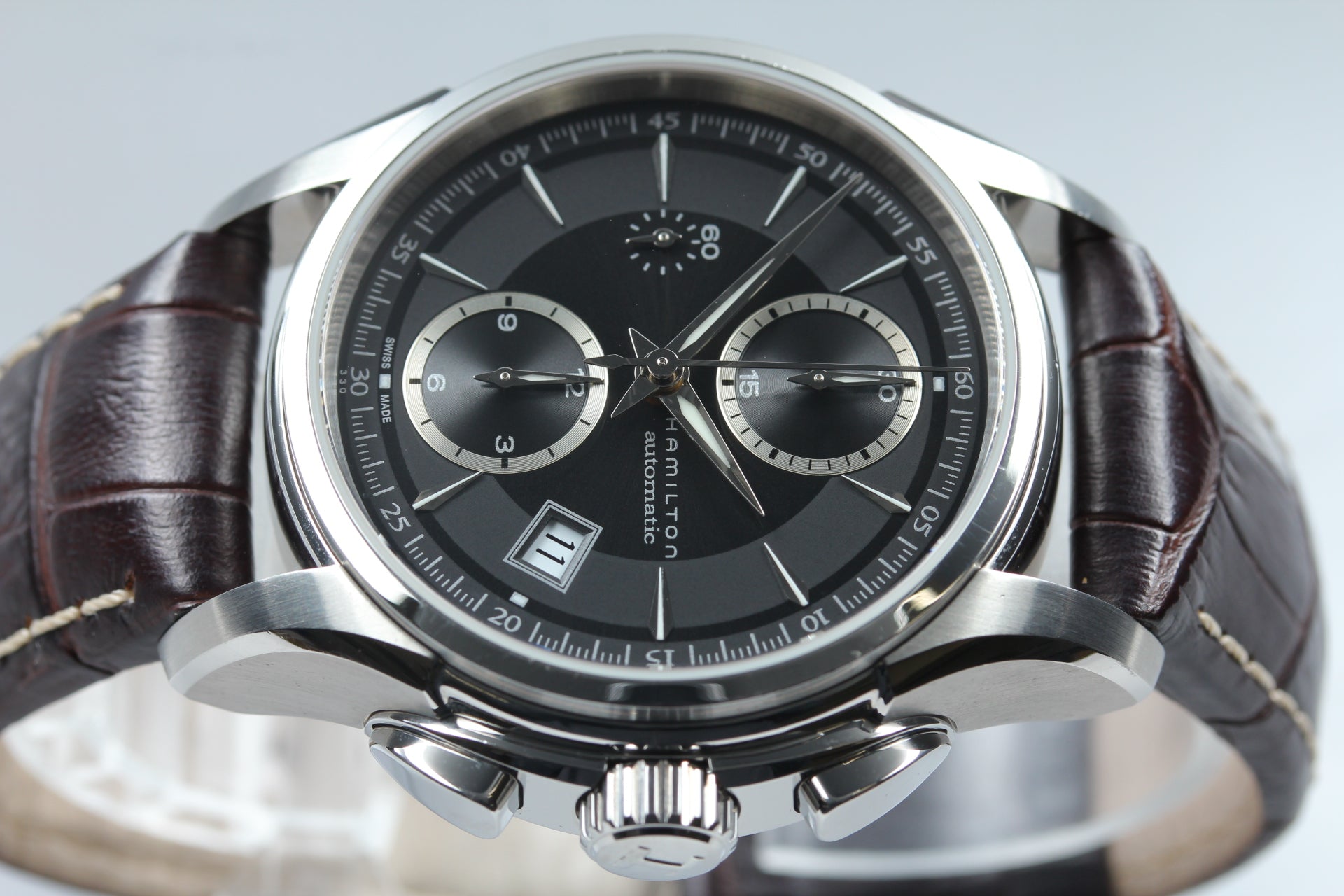 HAMILTON Jazzmaster H326160 Black Brown 42mm Chronograph AT Men's Watch [Box]