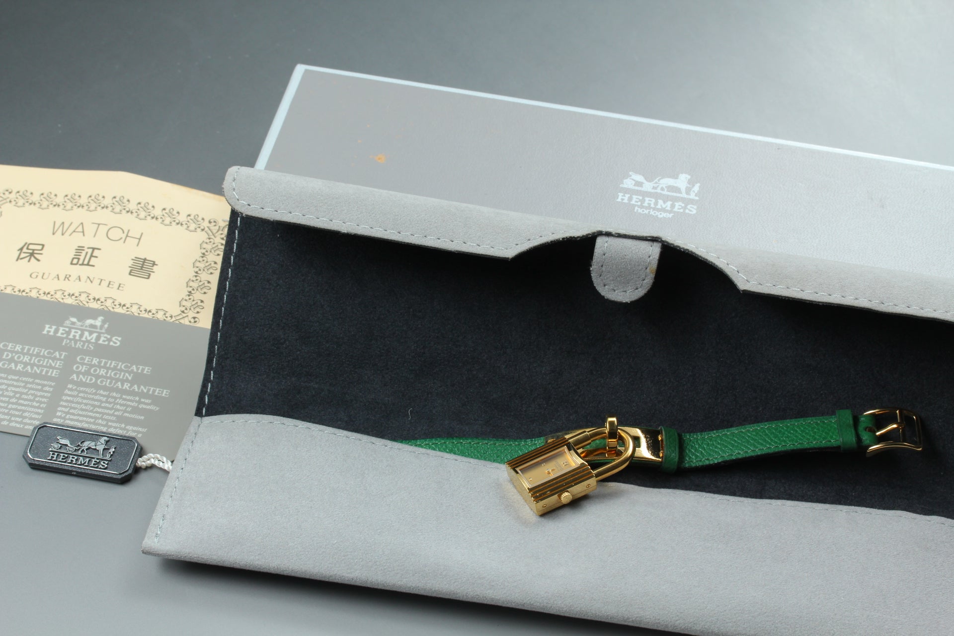 Vintage HERMES Kelly Watch Gold Dial Green "Y" 20mm Woman's Watch Quartz [w/Box]