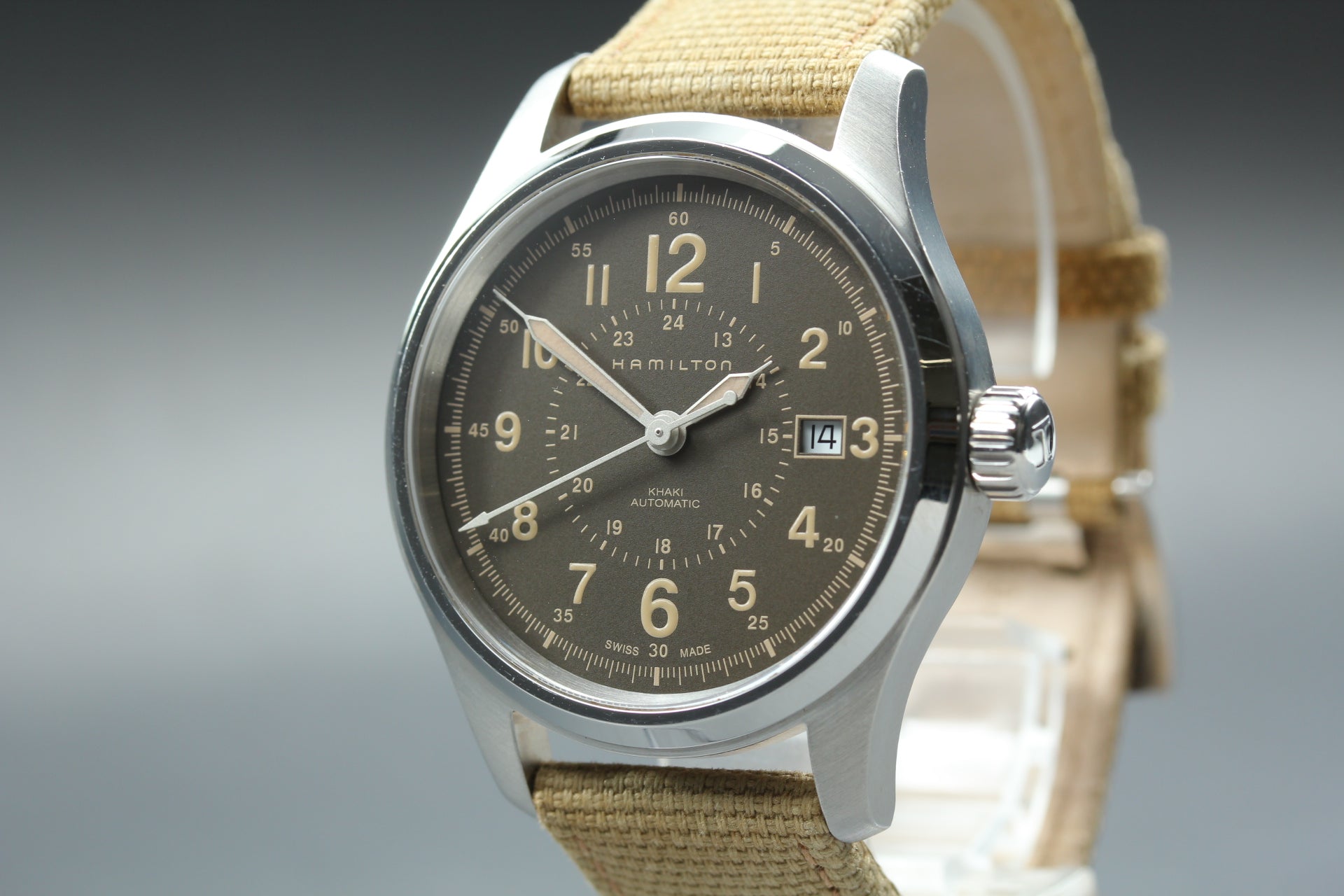 Hamilton Khaki Field H703050 Date Brown Dial Beige 39mm Automatic Men's Watch